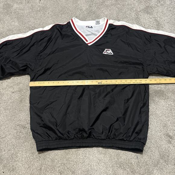 Vintage FILA 90s Black V-neck Pullover Golf Jacket Windbreaker Mens Size XL - Picture 3 of 5